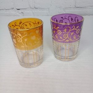 Partylite Global Fusion Votive Candle Holder Set Yellow Purple pair only Retired